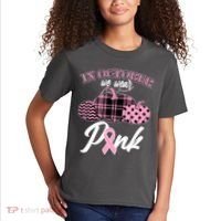 In October We Wear Pink Pattern Pumpkins Breast Cancer Awareness Kids T-Shirt thumb 2