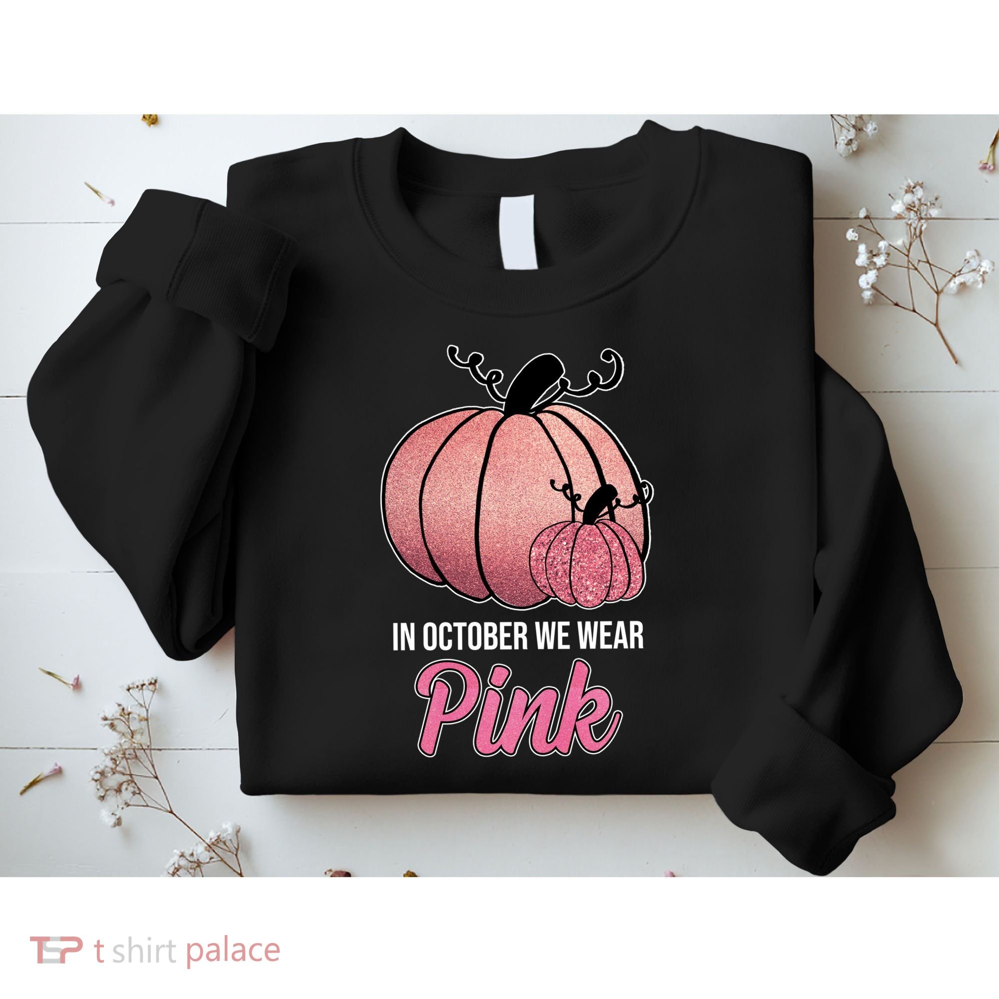 In October We Wear Pink Breast Cancer Pumpkin Sweatshirt