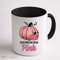 In October We Wear Pink Breast Cancer Pumpkin Coffee Mug thumb 1