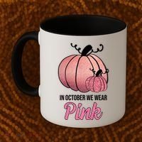 In October We Wear Pink Breast Cancer Pumpkin Coffee Mug thumb 2