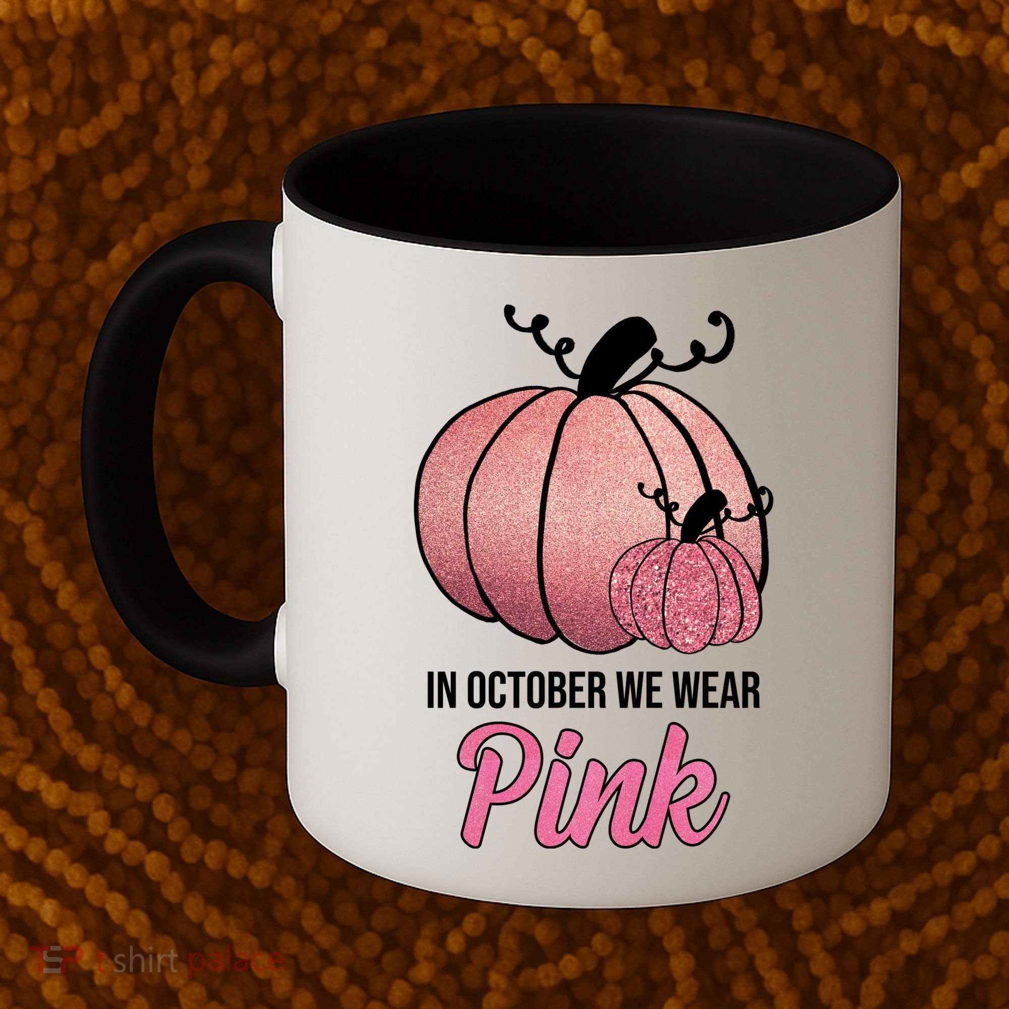 In October We Wear Pink Breast Cancer Pumpkin Coffee Mug