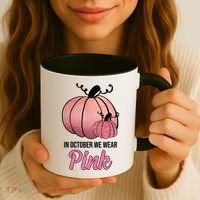 In October We Wear Pink Breast Cancer Pumpkin Coffee Mug thumb 3