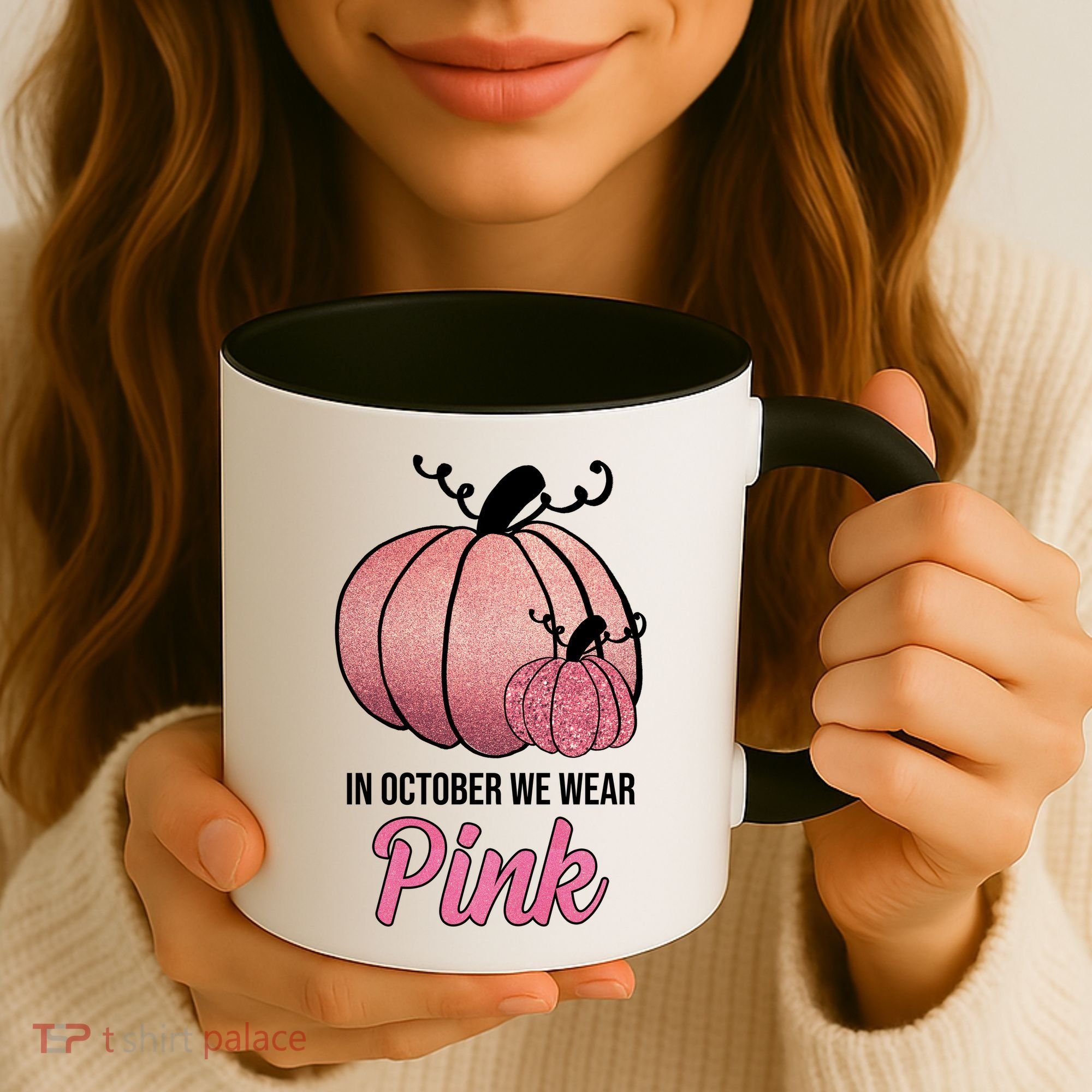 In October We Wear Pink Breast Cancer Pumpkin Coffee Mug