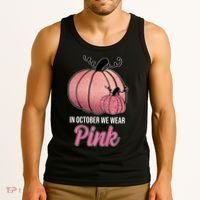 In October We Wear Pink Breast Cancer Pumpkin Tank Top thumb 3
