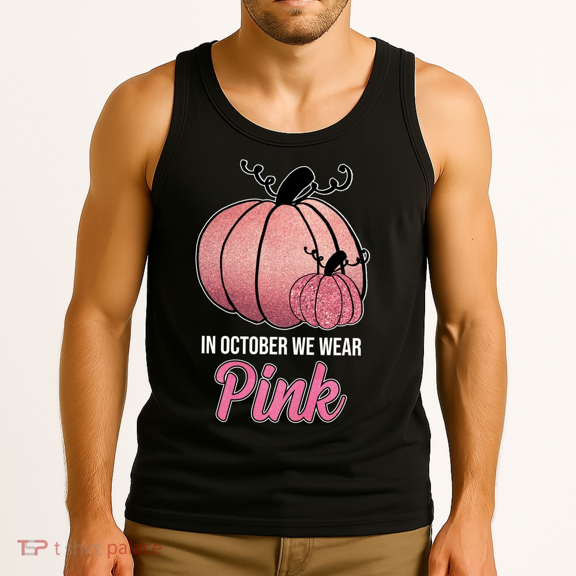 In October We Wear Pink Breast Cancer Pumpkin Tank Top