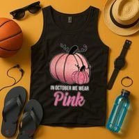 In October We Wear Pink Breast Cancer Pumpkin Tank Top thumb 4