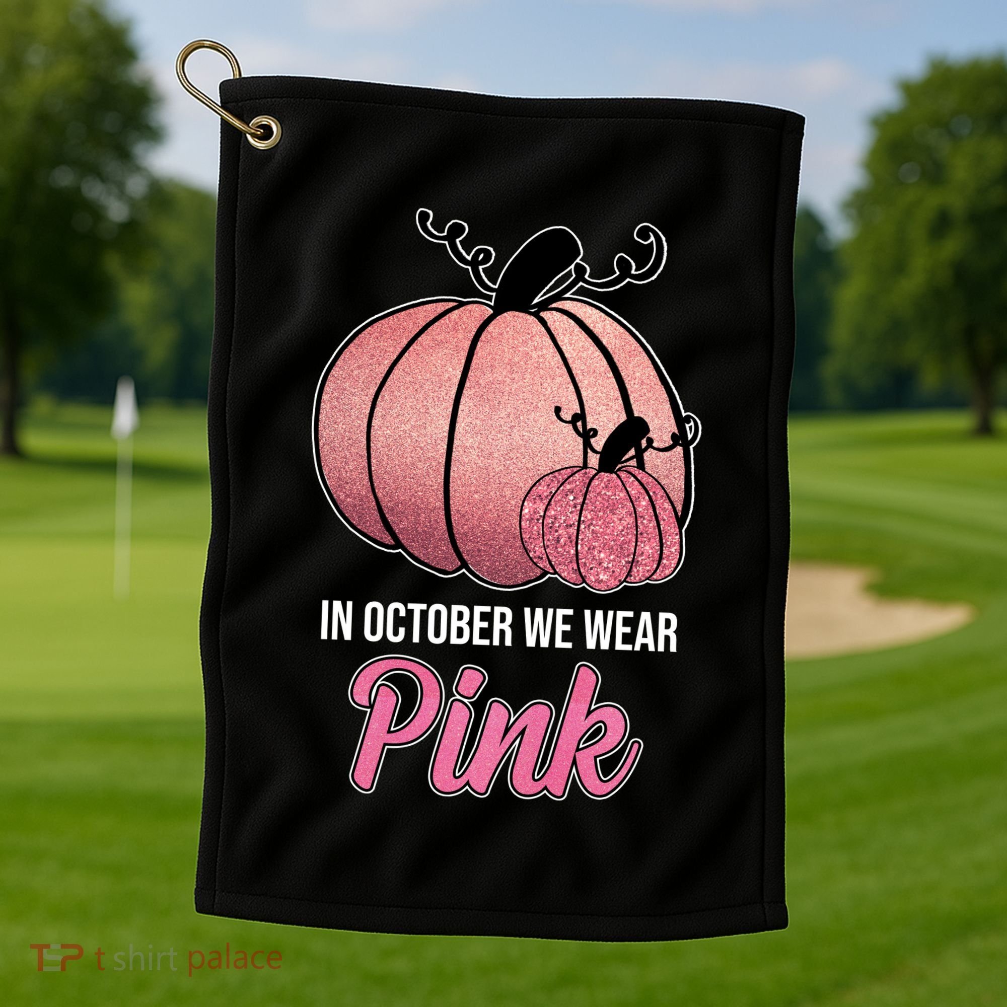In October We Wear Pink Breast Cancer Pumpkin Golf Towel