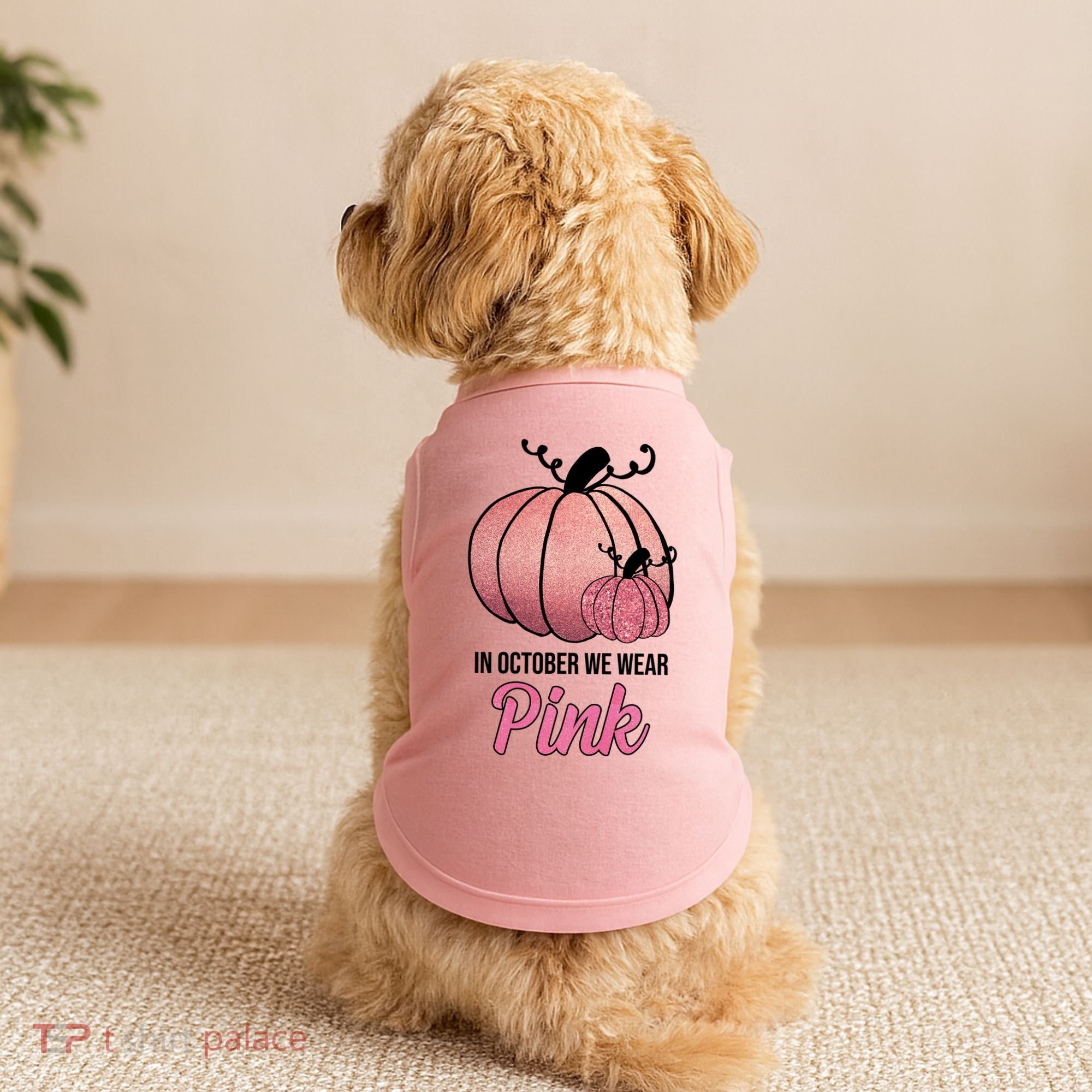 In October We Wear Pink Breast Cancer Pumpkin Doggie Tank