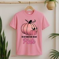 In October We Wear Pink Breast Cancer Pumpkin T-Shirt thumb 2