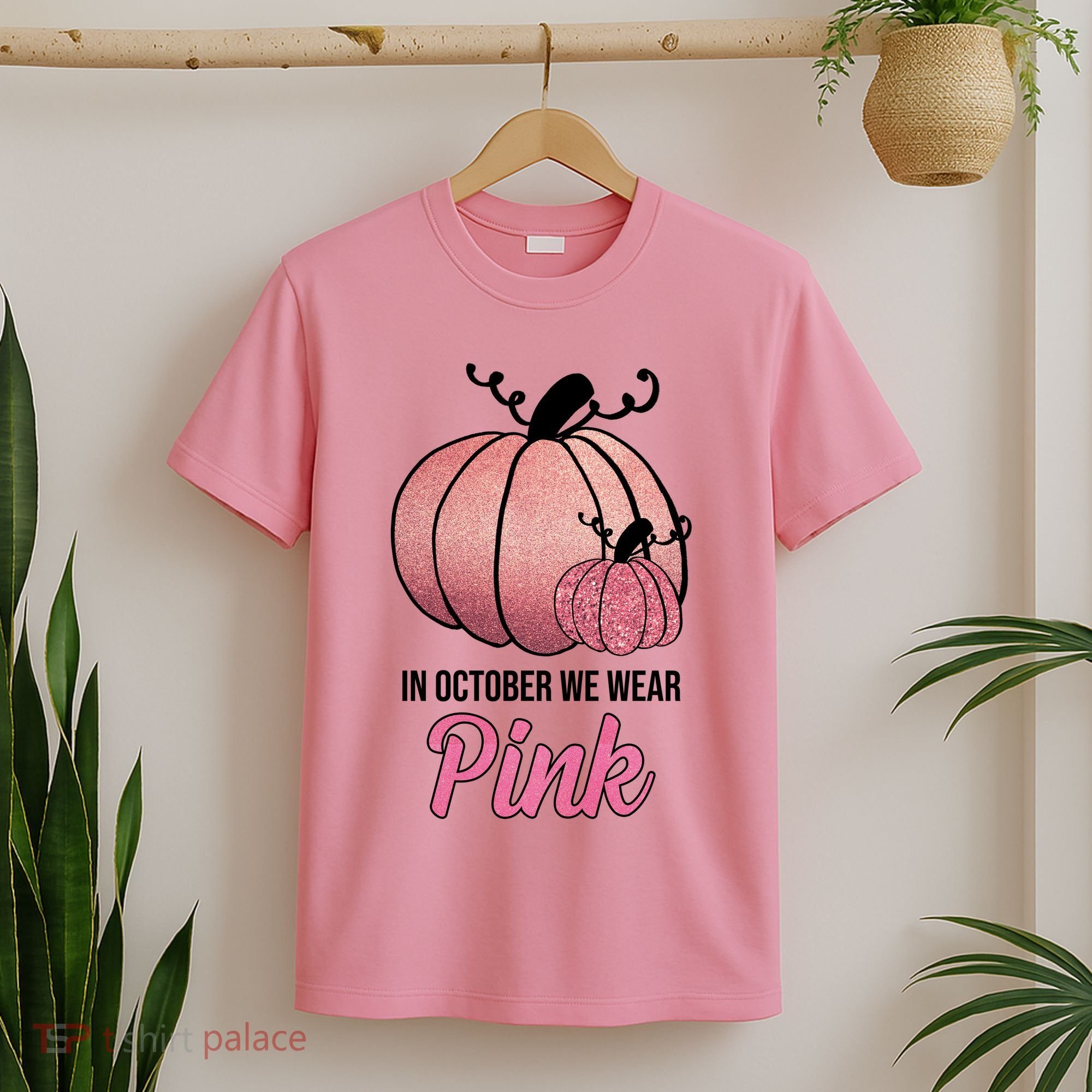 In October We Wear Pink Breast Cancer Pumpkin T-Shirt