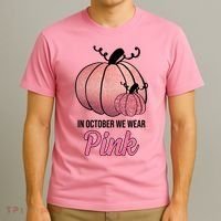 In October We Wear Pink Breast Cancer Pumpkin T-Shirt thumb 3