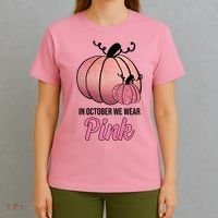 In October We Wear Pink Breast Cancer Pumpkin T-Shirt thumb 4