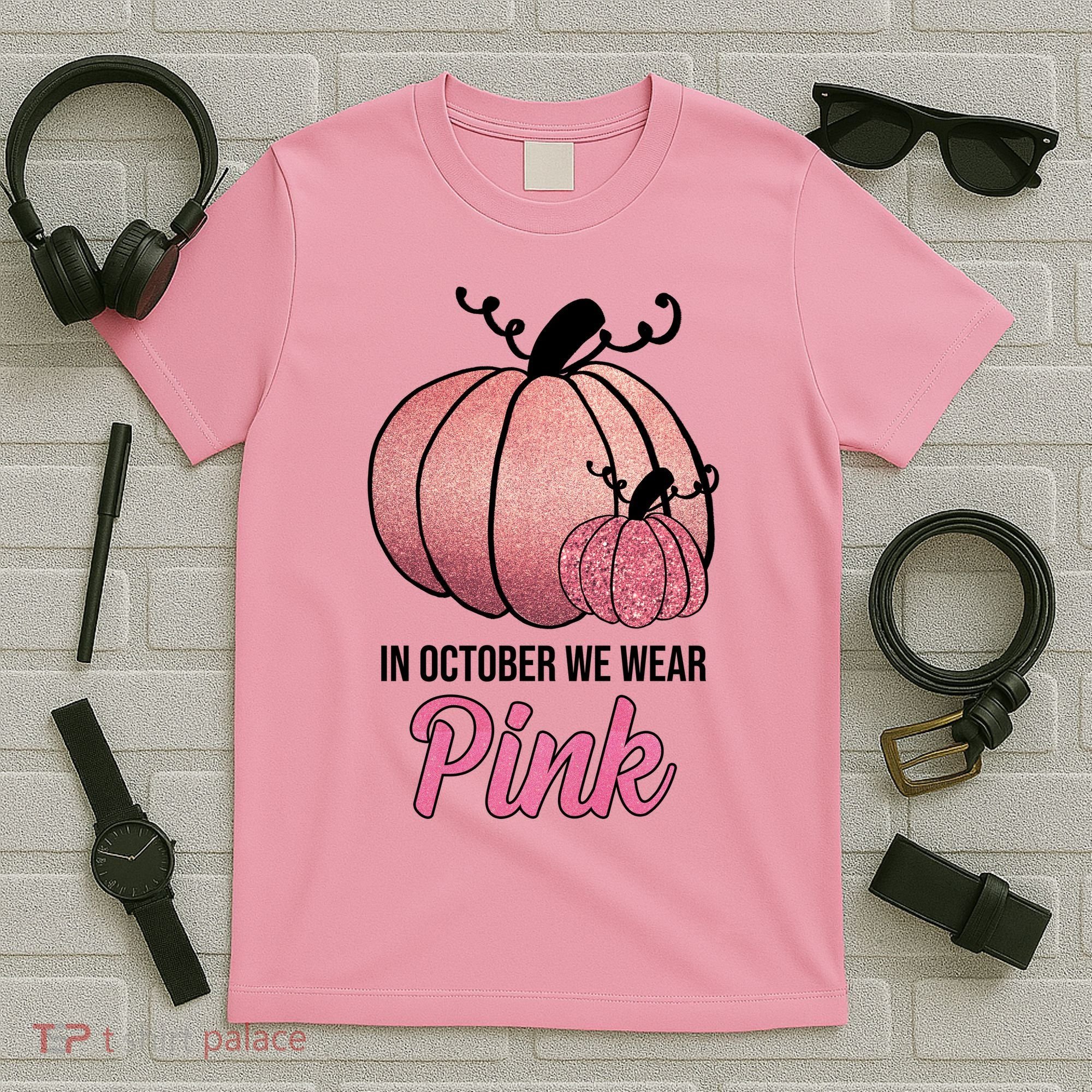 In October We Wear Pink Breast Cancer Pumpkin T-Shirt