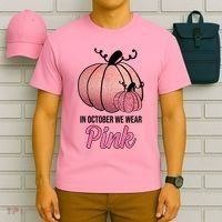 In October We Wear Pink Breast Cancer Pumpkin T-Shirt thumb 6
