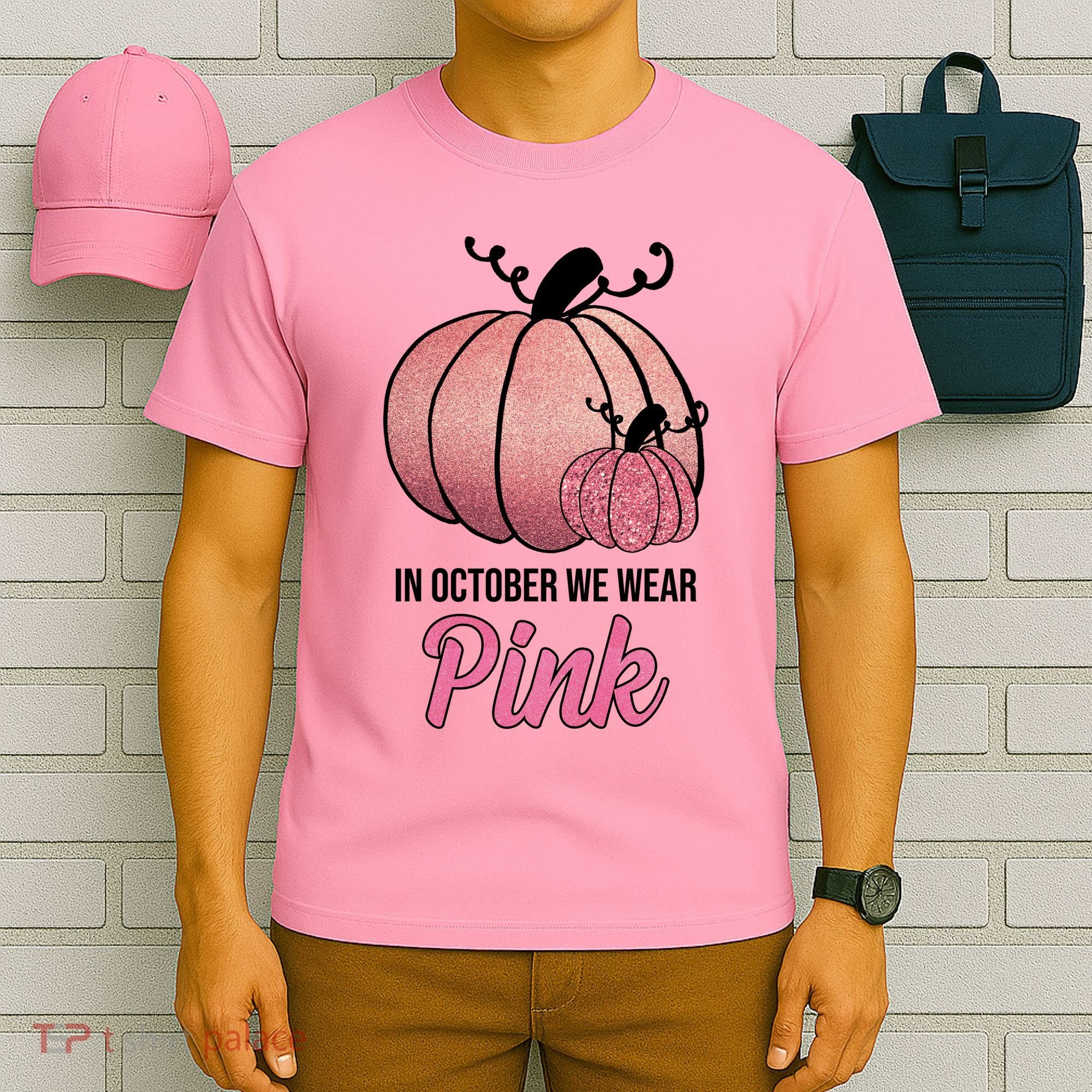 In October We Wear Pink Breast Cancer Pumpkin T-Shirt
