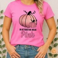 In October We Wear Pink Breast Cancer Pumpkin Women's T-Shirt thumb 2