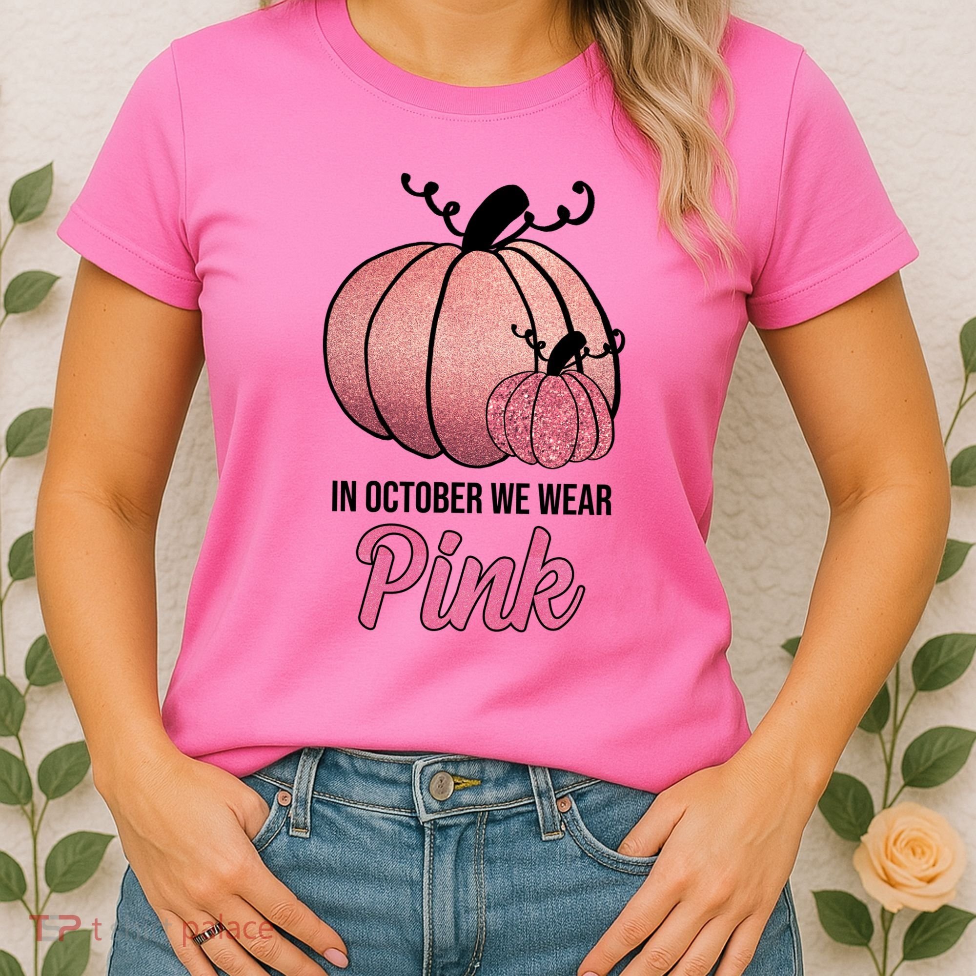In October We Wear Pink Breast Cancer Pumpkin Women's T-Shirt