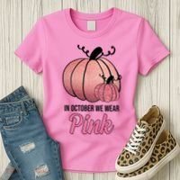 In October We Wear Pink Breast Cancer Pumpkin Women's T-Shirt thumb 3