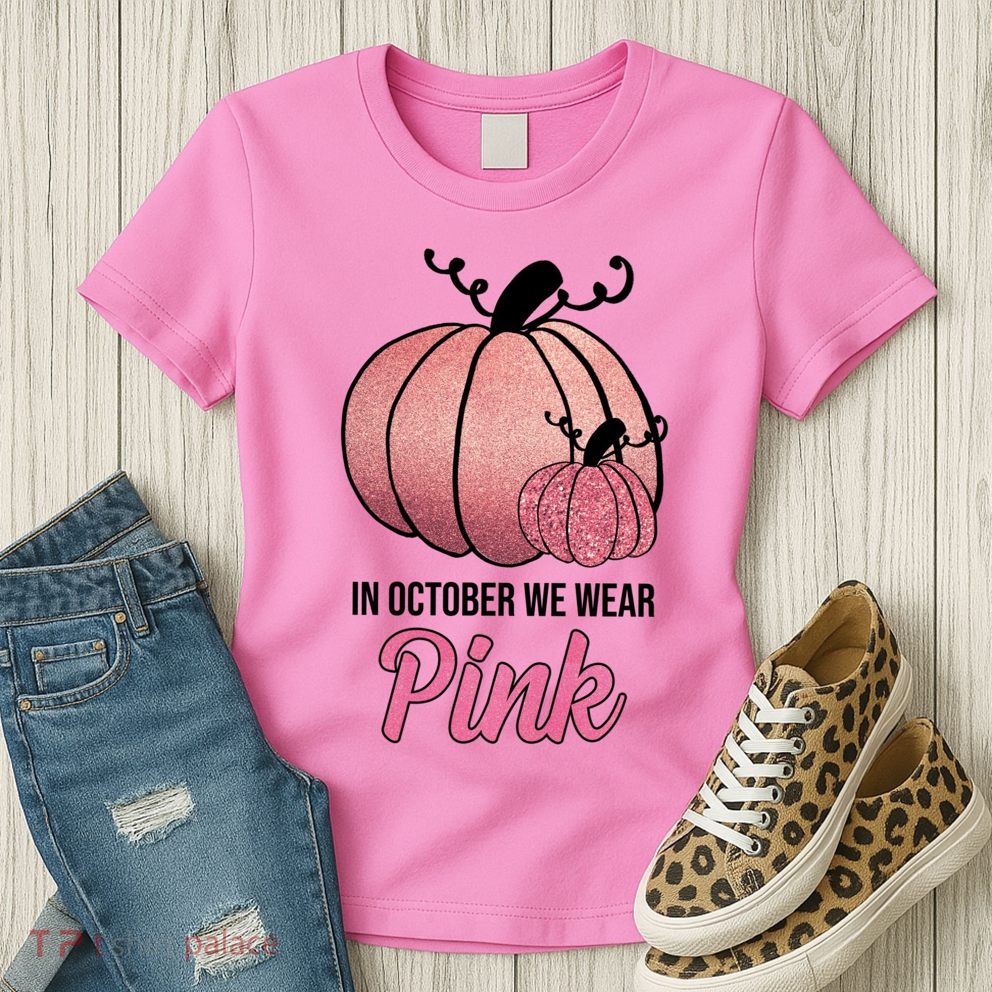 In October We Wear Pink Breast Cancer Pumpkin Women's T-Shirt