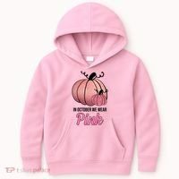In October We Wear Pink Breast Cancer Pumpkin Kids Hoodie thumb 0