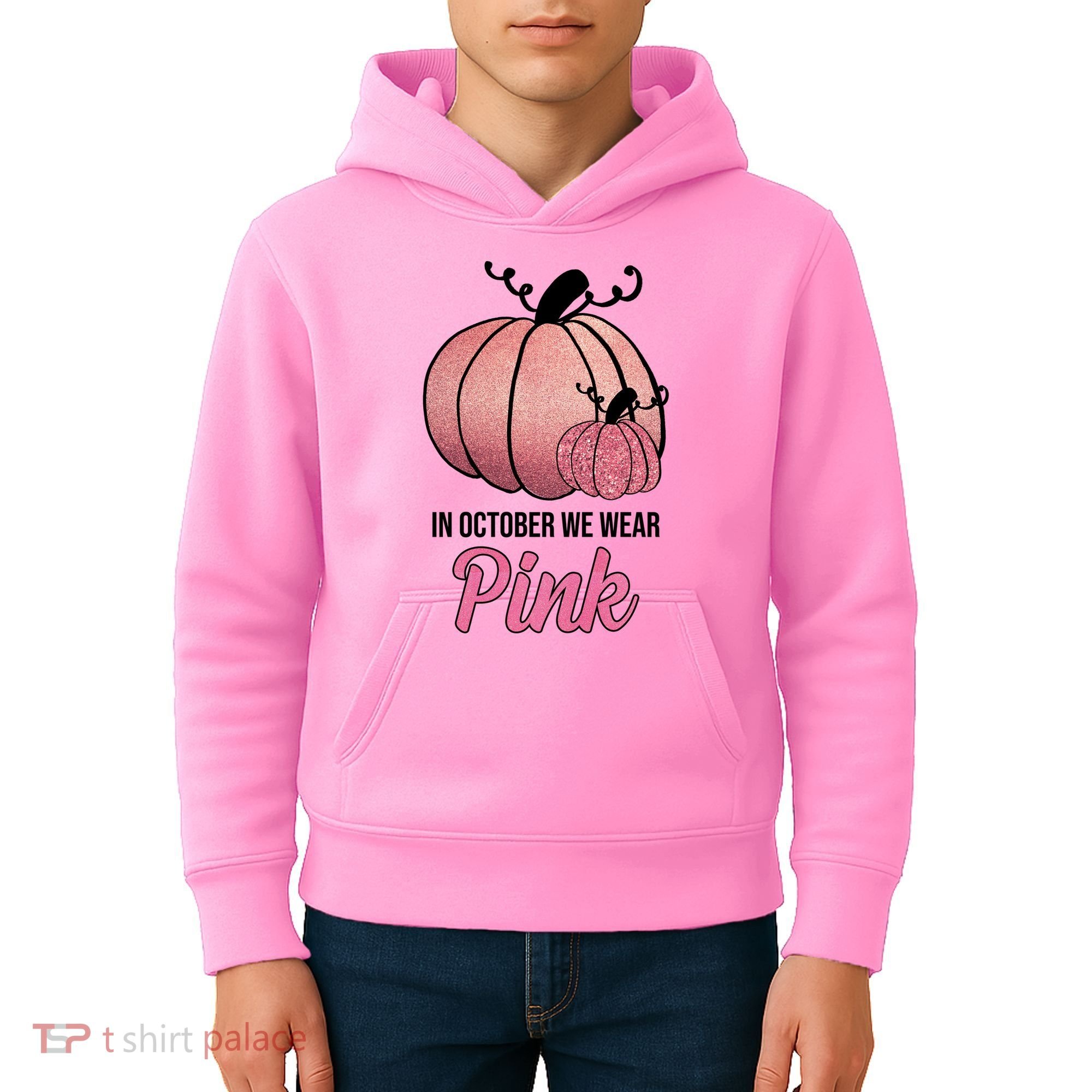 In October We Wear Pink Breast Cancer Pumpkin Kids Hoodie