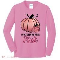 In October We Wear Pink Breast Cancer Pumpkin Kids Long Sleeve Shirt thumb 0