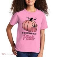 In October We Wear Pink Breast Cancer Pumpkin Kids T-Shirt thumb 2