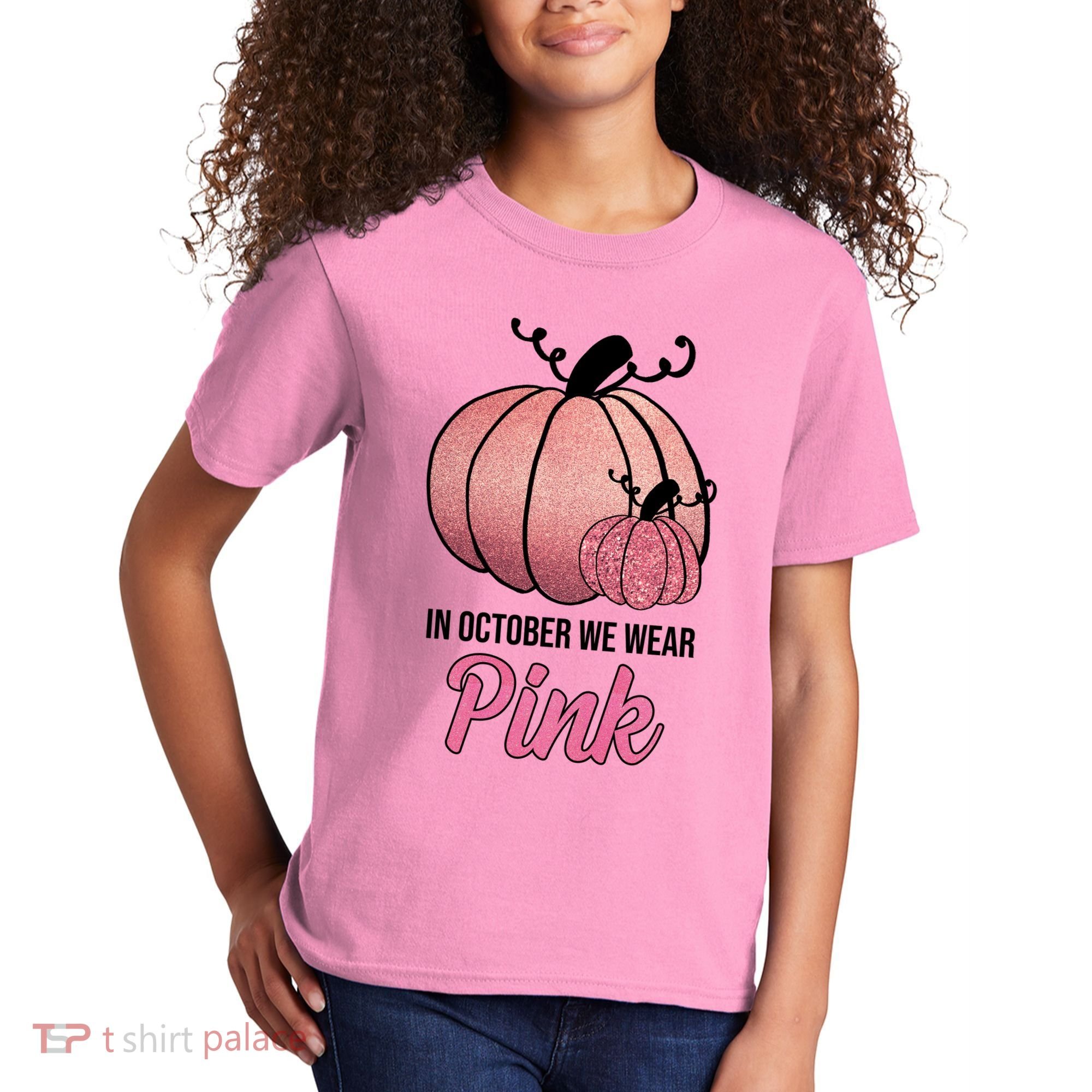 In October We Wear Pink Breast Cancer Pumpkin Kids T-Shirt