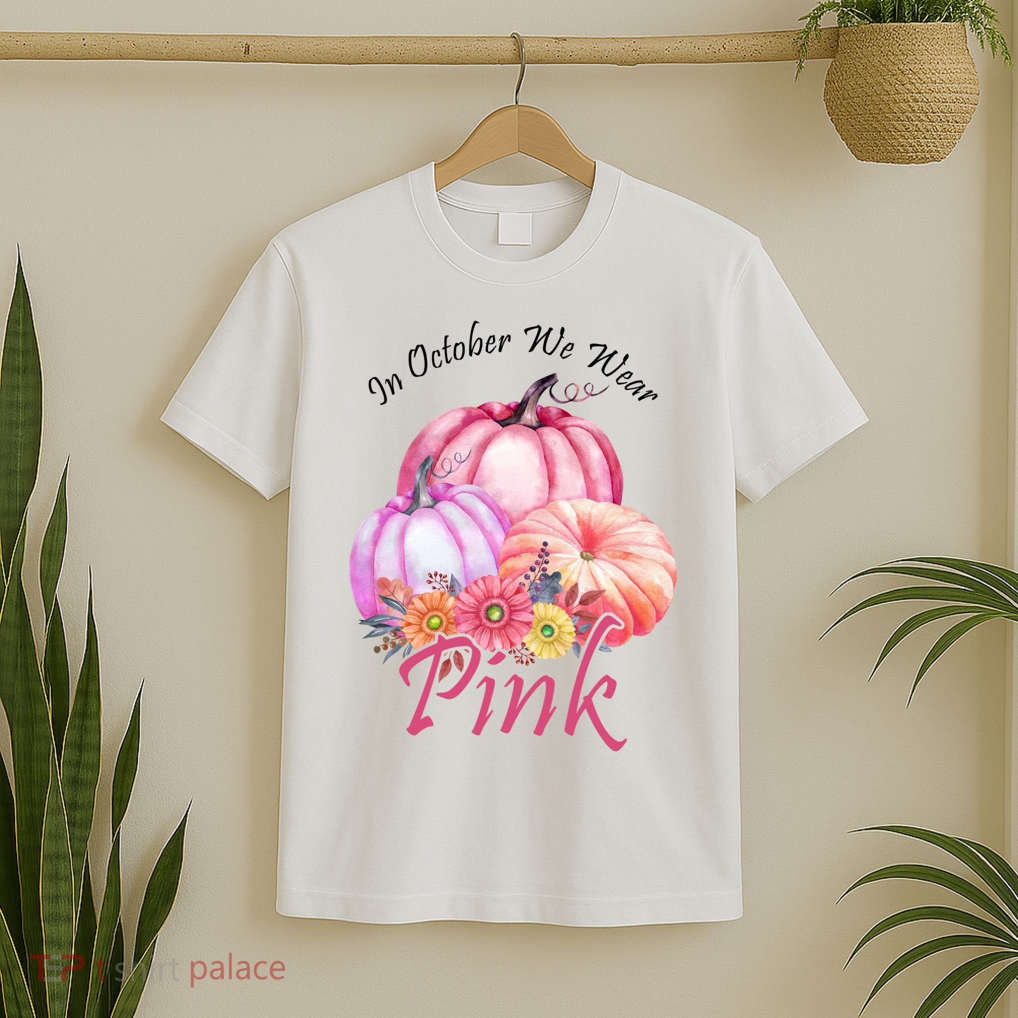 In October We Wear Pink Pumpkin Floral Breast Cancer T-Shirt