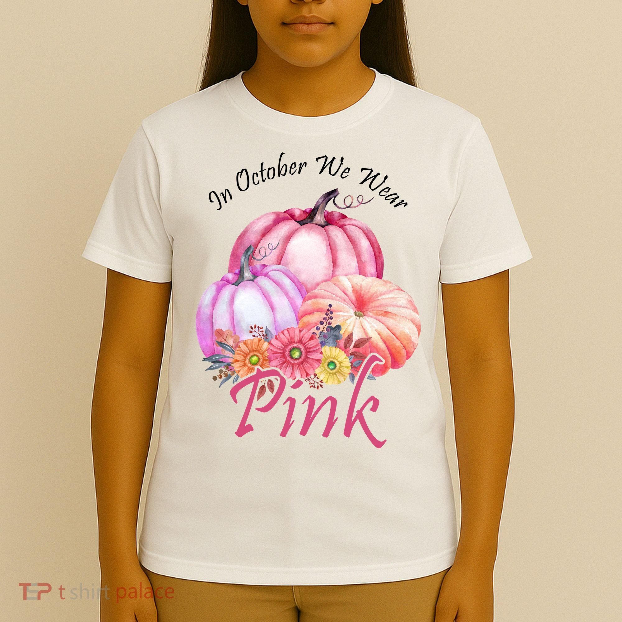In October We Wear Pink Pumpkin Floral Breast Cancer T-Shirt