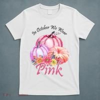 In October We Wear Pink Pumpkin Floral Breast Cancer T-Shirt thumb 5