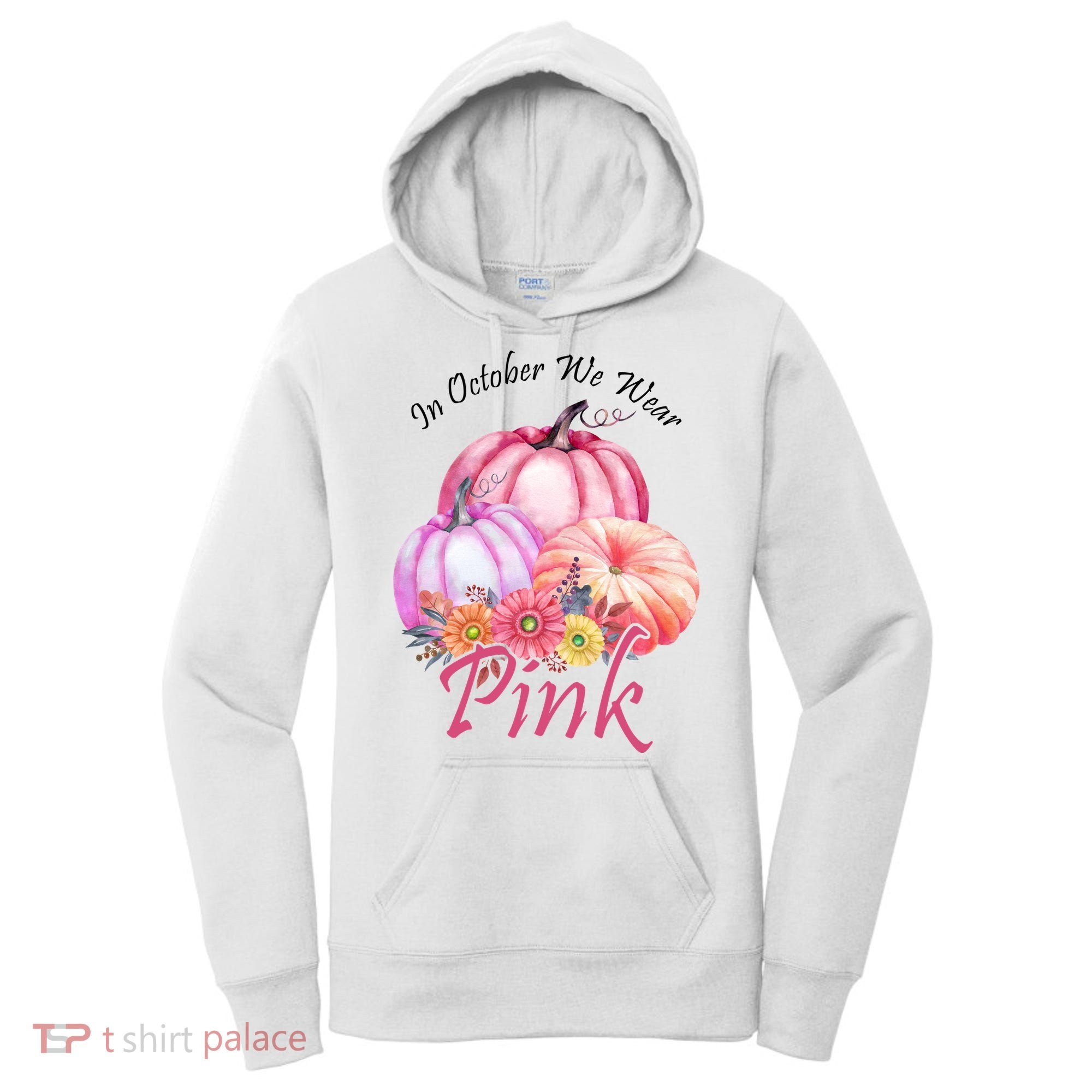 In October We Wear Pink Pumpkin Floral Breast Cancer Women's Hoodie