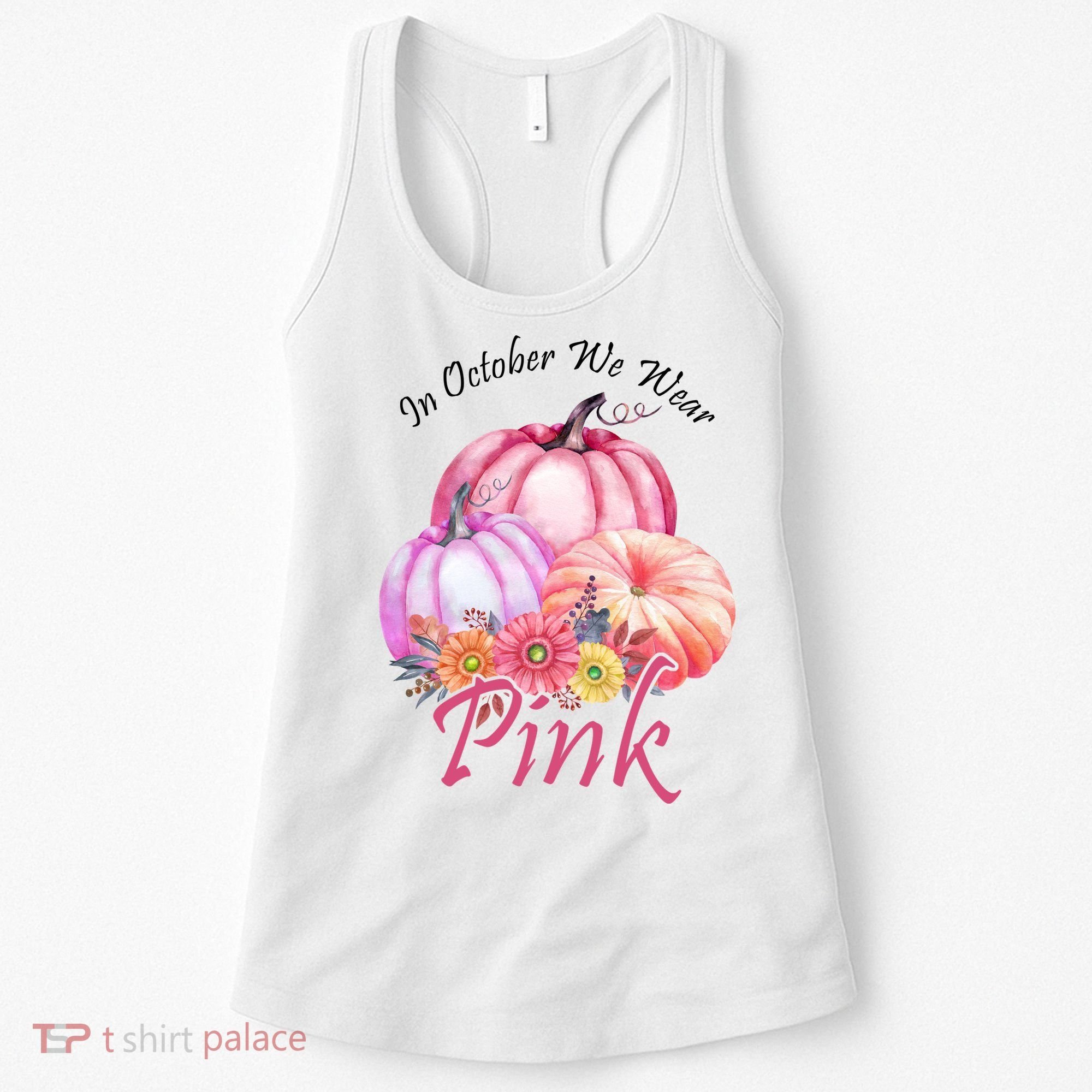 In October We Wear Pink Pumpkin Floral Breast Cancer Women's Tank Top