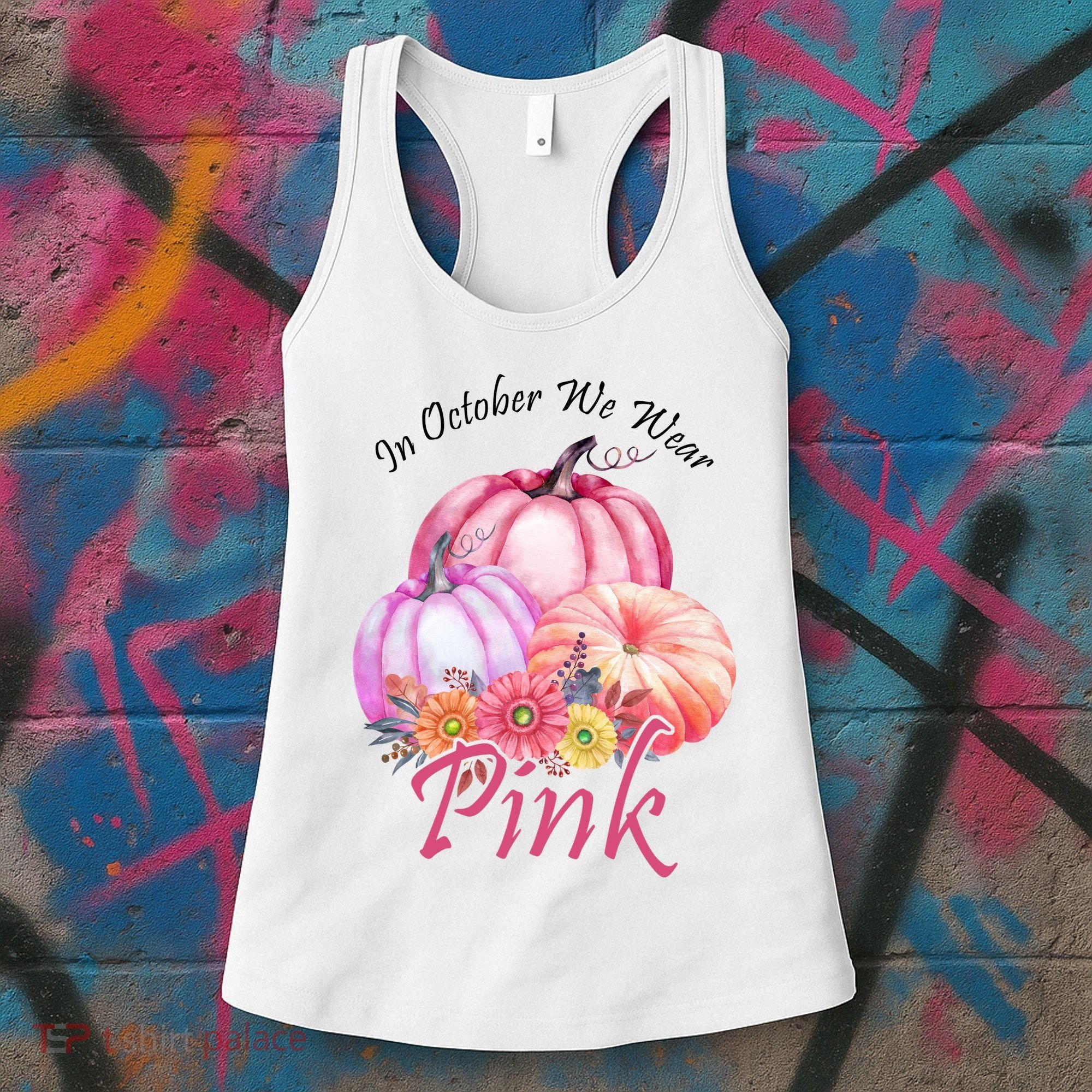 In October We Wear Pink Pumpkin Floral Breast Cancer Women's Tank Top