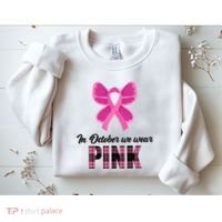 In October We Wear Pink Plaid Ribbon Sweatshirt thumb 2