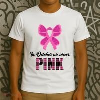 In October We Wear Pink Plaid Ribbon T-Shirt thumb 3