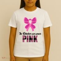 In October We Wear Pink Plaid Ribbon T-Shirt thumb 4