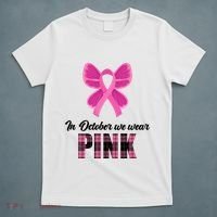 In October We Wear Pink Plaid Ribbon T-Shirt thumb 5