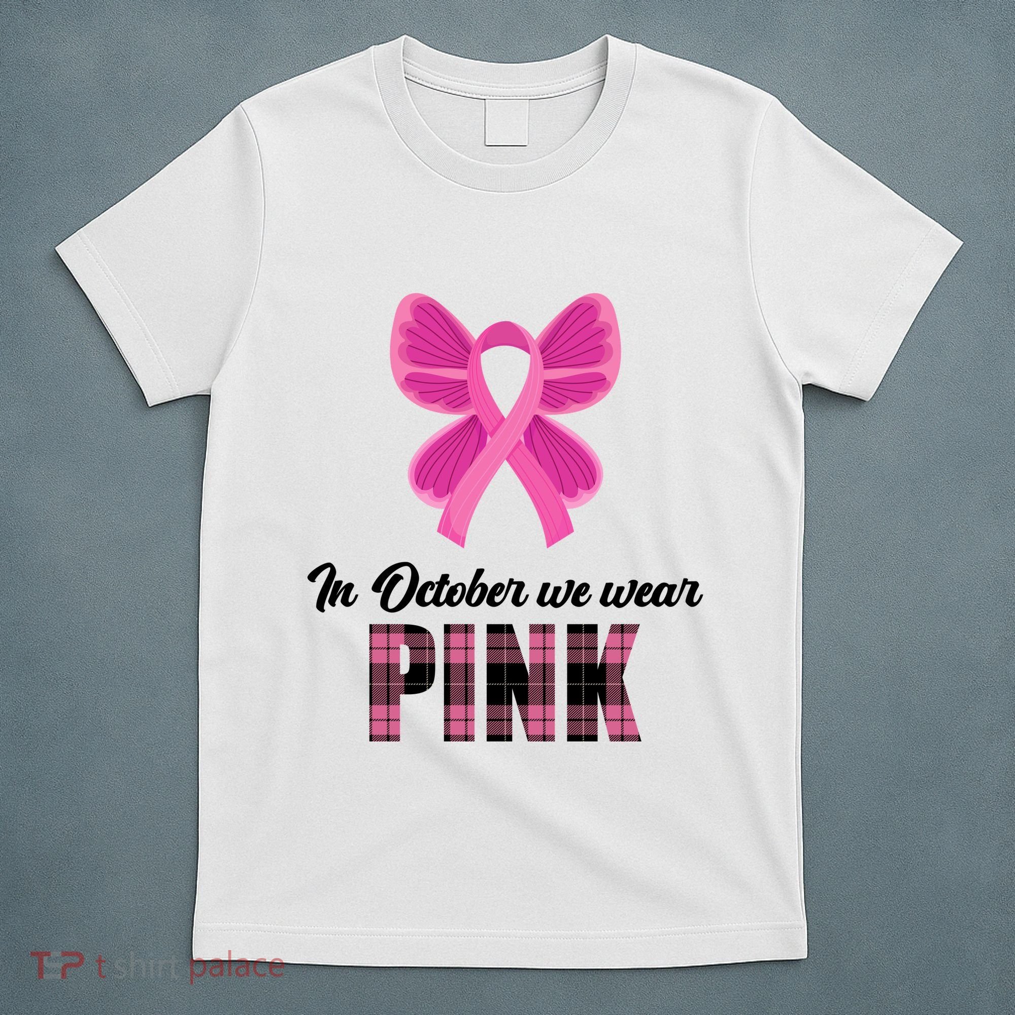 In October We Wear Pink Plaid Ribbon T-Shirt