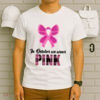 In October We Wear Pink Plaid Ribbon T-Shirt thumb 6