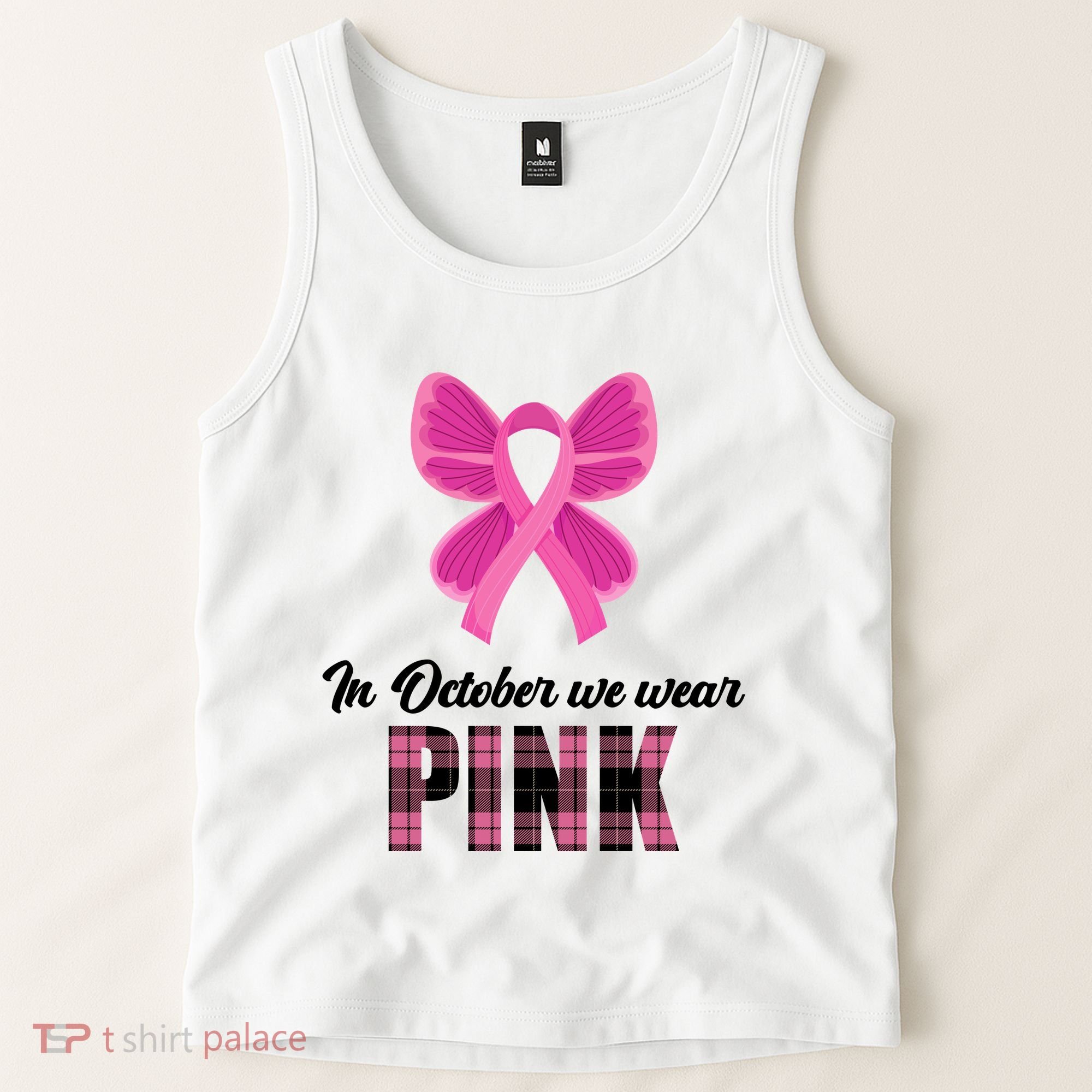 In October We Wear Pink Plaid Ribbon Tank Top