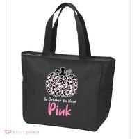 In October We Wear Pink Cheetah Pumpkin Breast Cancer Tote Bag thumb 3