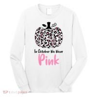 In October We Wear Pink Cheetah Pumpkin Breast Cancer Long Sleeve Shirt thumb 0