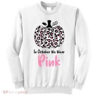 In October We Wear Pink Cheetah Pumpkin Breast Cancer Sweatshirt thumb 0
