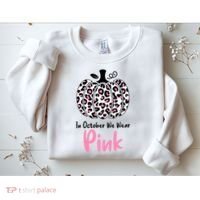 In October We Wear Pink Cheetah Pumpkin Breast Cancer Sweatshirt thumb 2