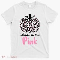 In October We Wear Pink Cheetah Pumpkin Breast Cancer T-Shirt thumb 0