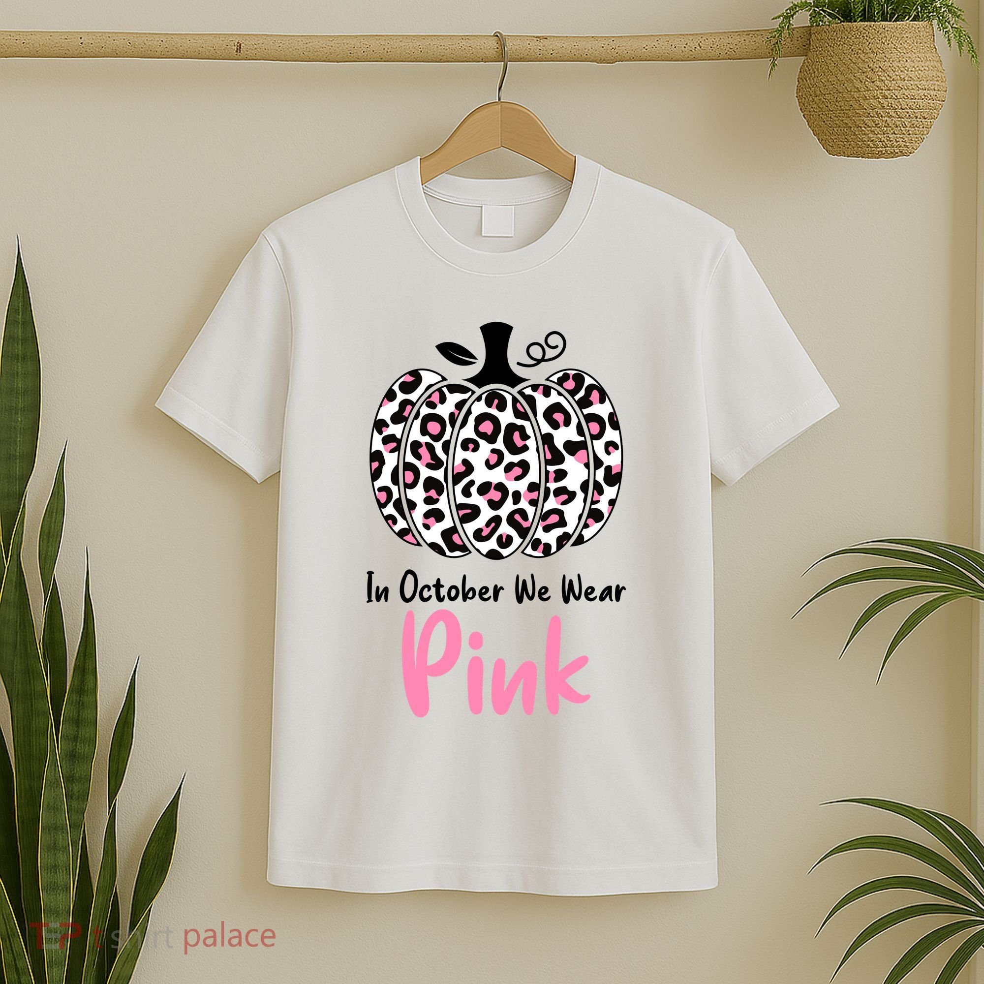 In October We Wear Pink Cheetah Pumpkin Breast Cancer T-Shirt