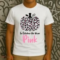 In October We Wear Pink Cheetah Pumpkin Breast Cancer T-Shirt thumb 3