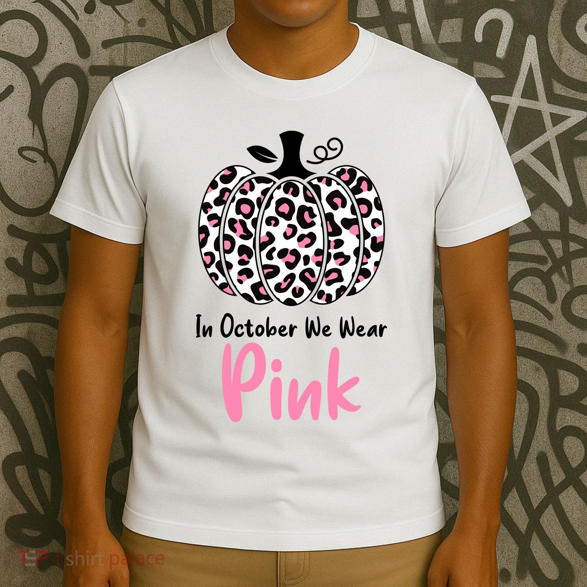 In October We Wear Pink Cheetah Pumpkin Breast Cancer T-Shirt
