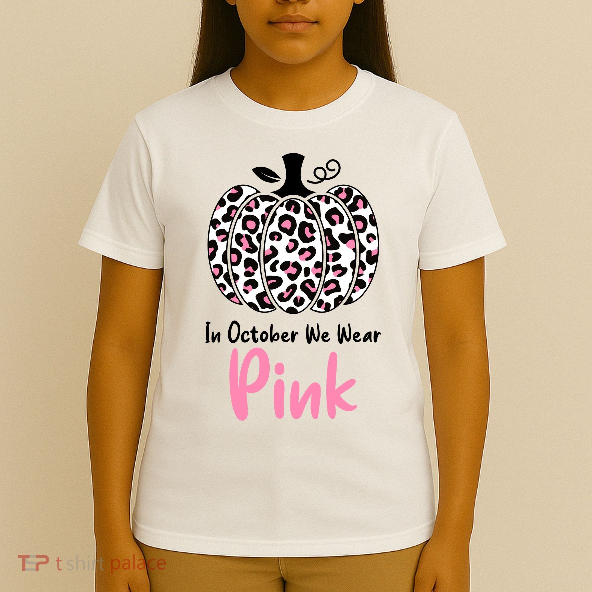 In October We Wear Pink Cheetah Pumpkin Breast Cancer T-Shirt